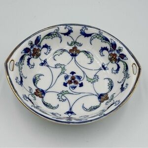 Antique Nippon Hand Painted Handled Vegetable Bowl with Gold Accents